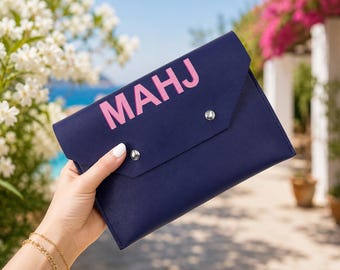Mahjong Card Clutch, Faux Leather NMJL Holder, MAHJ Print Option