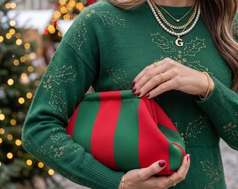 Christmas Mahjong Tile Bag, Holiday Mahjong Bag, Red Green Gift for Mahjong Players