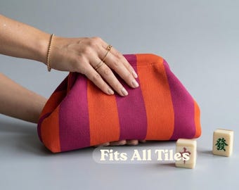 Striped Mahjong Tile Bag, Knitted Pouch, Colorful Game Night Clutch
