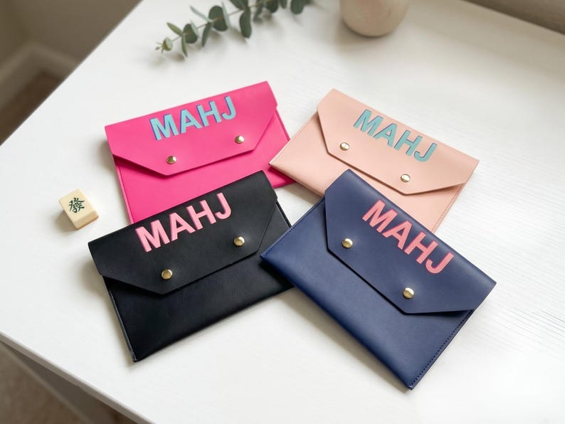 Mahjong Card Clutch, Leather clutch, Game Night Organizer, Father's day gift, Chic Tabletop Accessory image 14