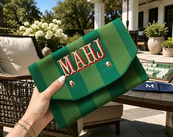 Knitted Mahjong Pouch, Striped Card Organizer,  Colorful Mahjong Case, Gift for her