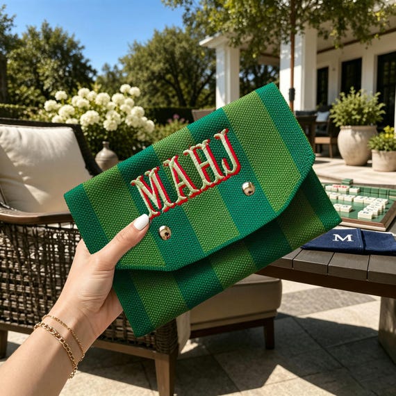 Knitted Mahjong Pouch, Striped Card Organizer,  Colorful Mahjong Case, Gift for her
