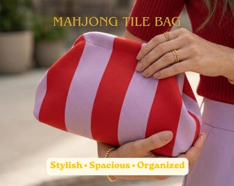 Sac de tuile de mahjong à rayures, pochette en tricot, pochette de nuit colorée, sac de rangement souple