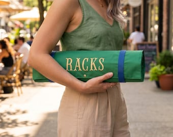 Custom Embroidered Kelly Green Mahjong Rack Bag, Padded Organizer Case, Fishtail Font Storage