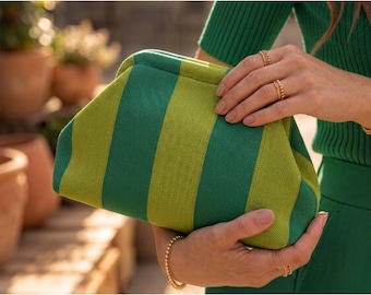 American Mahjong Tile Bag, Striped Knitted Pouch, Game Accessories, Gift for Women, Storage Clutch
