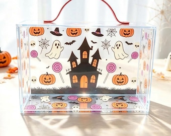 Clear Acrylic Mahjong Storage Box, Halloween Mahjong Tile Case, Decorative Mahjong Organizer, Spooky Season Gift for Mahjong Lovers