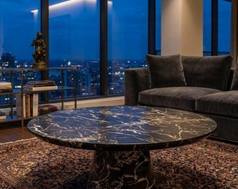 Mesa de centro Violet Levanto de mármol – Mesa de centro redonda con pedestal de piedra