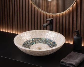 Perlmutt Abalone Shell Inlay Schiff Waschbecken, Handgefertigte Mosaik Waschtisch Becken