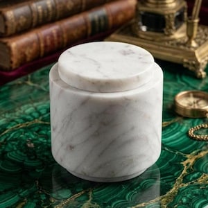Tarro moderno de mármol blanco con tapa – Bote minimalista de piedra, especiero tallado a mano