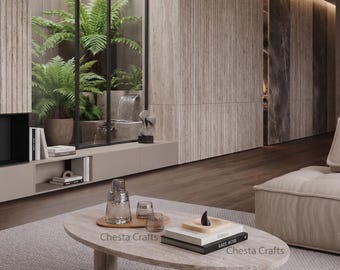 Mesa de centro ovalada de travertino – Mesa de centro minimalista de piedra, muebles nórdicos