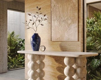 Mesa consola de mármol blanco / Base de burbujas tallada a mano, mesa de entrada de piedra natural