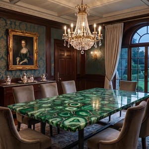 Luxury Green Agate Dining Table Top - Handcrafted Semi Precious Stone Conference Table for Modern Home Decor
