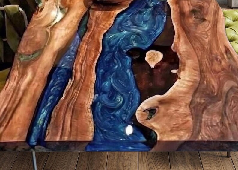 Live Edge Walnut Dining Table, Blue Ocean Resin River, Handcrafted ...