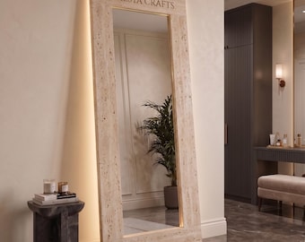 Travertine Marble Mirror, Minimalist Stone Wall Decor, Modern Luxury Home Accent