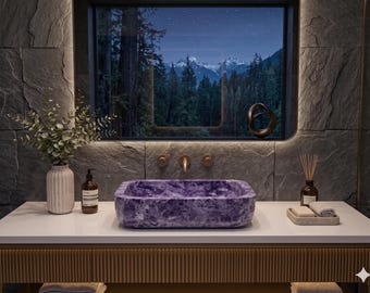 Handgemaakte wastafel van amethistkristal – Luxe edelsteen wastafelmeubel