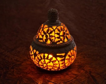 Hand Carved Soapstone Lantern, Floral Jali Work Tealight Holder, Boho Home Decor