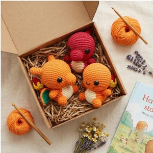 Charmander Evolution Crochet Pattern Bundle, 3-in-1 Pokemon Amigurumi Pack, Handmade Fire Dragon Plushie Tutorial, Cute Anime Gift
