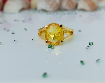 Handmade Yellow Sapphire Ring, Gold Filled Sterling Silver, 6.10 Carat