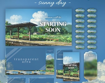 Bundle Stream Package - Sunny Day | Cozy Stream Overlay | Anime Stream Pack | Cute Overlay | Lofi Stream Pack | For TikTok YouTube Twitch