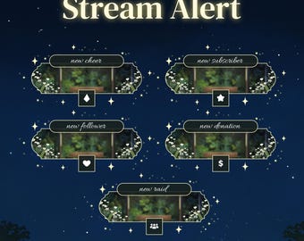 Stream Alert Pack - Gentle Night | Animated Alert | Cozy Stream Asset | Lofi Alert | for Kick YouTube Twitch