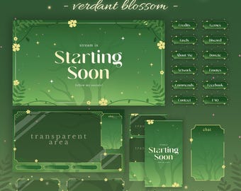 Bundle Stream Package - Verdant Blossom | Cozy Stream Overlay | Anime Stream Pack | Cute Overlay | Lofi Stream Pack | TikTok YouTube Twitch