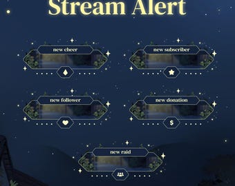 Stream Alert Pack - Quiet Night | Animated Alert | Cozy Stream Asset | Lofi Alert | for Kick YouTube Twitch