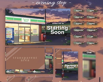 Bundle Stream Package - Evening Stop | Cozy Stream Overlay | Anime Stream Pack | Cute Overlay | Lofi Stream Pack | For TikTok YouTube Twitch