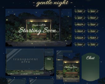 Bundle Stream Package - Gentle Night | Cozy Stream Overlay | Anime Stream Pack | Cute Overlay | Lofi Stream Pack | For TikTok YouTube Twitch