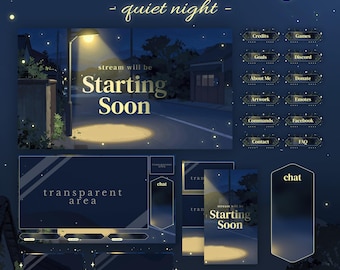 Bundle Stream Package - Quiet Night | Cozy Stream Overlay | Anime Stream Pack | Cute Overlay | Lofi Stream Pack | For TikTok YouTube Twitch