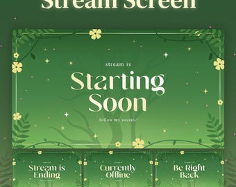 Stream Screen Pack - Verdant Blossom | Animated Screen Pack| Cozy Stream Asset | for Kick YouTube Twitch | Starting  Soon | BRB Scene