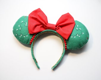 Green & Red Christmas Minnie Mouse Ears