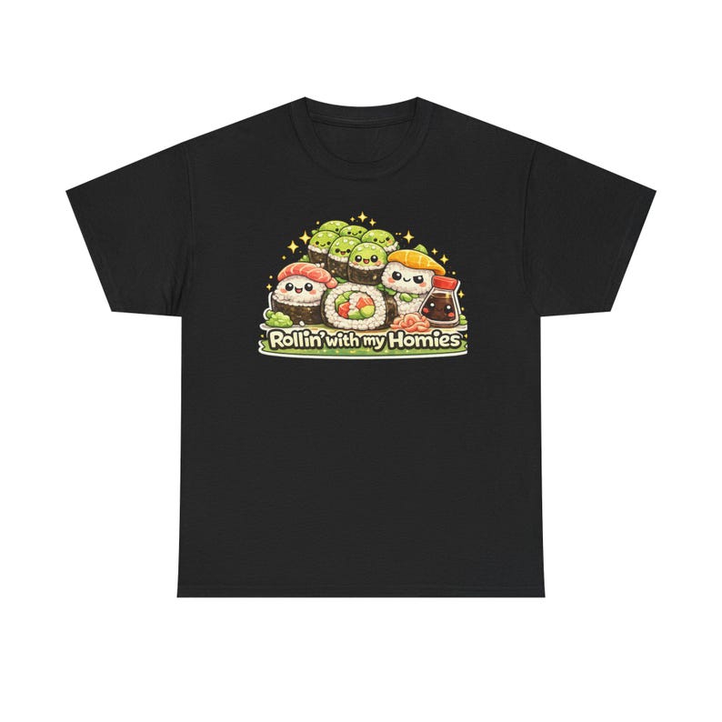 Sushi Graphic T-Shirt, "Rollin' With My Homies", Kawaii Shirt, Gifts for Teen Girls, Gifts for Girls, Gifts For Daughters, Gifts for Friend image 3