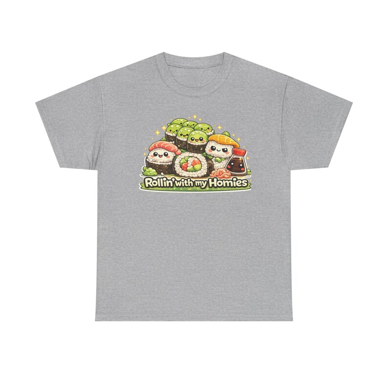 Sushi Graphic T-Shirt, "Rollin' With My Homies", Kawaii Shirt, Gifts for Teen Girls, Gifts for Girls, Gifts For Daughters, Gifts for Friend image 5