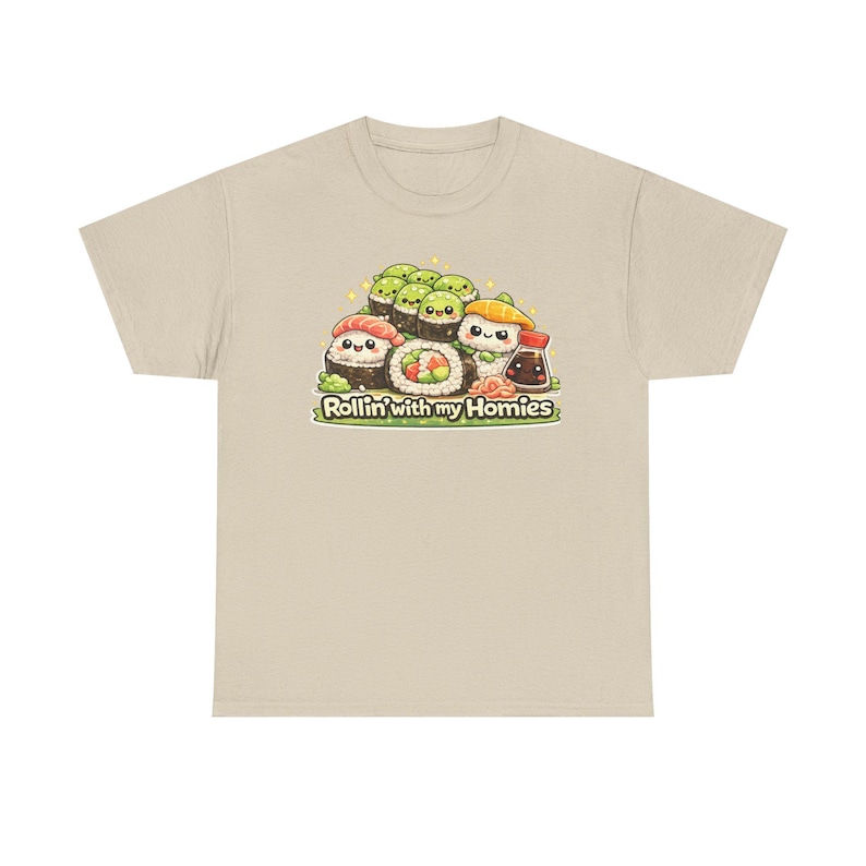 Sushi Graphic T-Shirt, "Rollin' With My Homies", Kawaii Shirt, Gifts for Teen Girls, Gifts for Girls, Gifts For Daughters, Gifts for Friend image 4