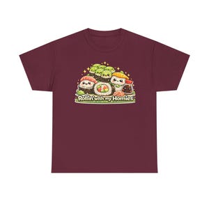 Sushi Graphic T-Shirt, "Rollin' With My Homies", Kawaii Shirt, Gifts for Teen Girls, Gifts for Girls, Gifts For Daughters, Gifts for Friend image 8