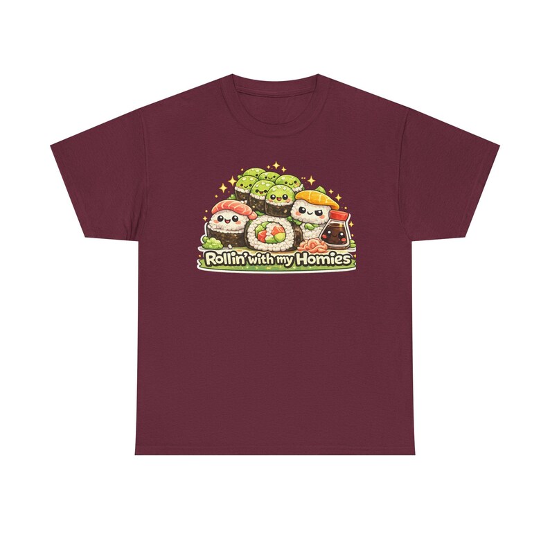 Sushi Graphic T-Shirt, "Rollin' With My Homies", Kawaii Shirt, Gifts for Teen Girls, Gifts for Girls, Gifts For Daughters, Gifts for Friend image 8