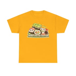 Sushi Graphic T-Shirt, "Rollin' With My Homies", Kawaii Shirt, Gifts for Teen Girls, Gifts for Girls, Gifts For Daughters, Gifts for Friend image 6
