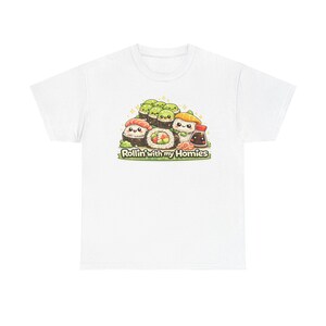 Sushi Graphic T-Shirt, "Rollin' With My Homies", Kawaii Shirt, Gifts for Teen Girls, Gifts for Girls, Gifts For Daughters, Gifts for Friend image 2