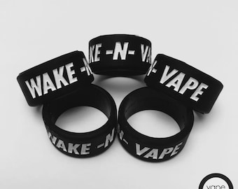 WAKE-N-VAPE Tank VapeBand® [2-Pack] – Black Silicone Band with White Lettering – 22mm Vape Tank Protector