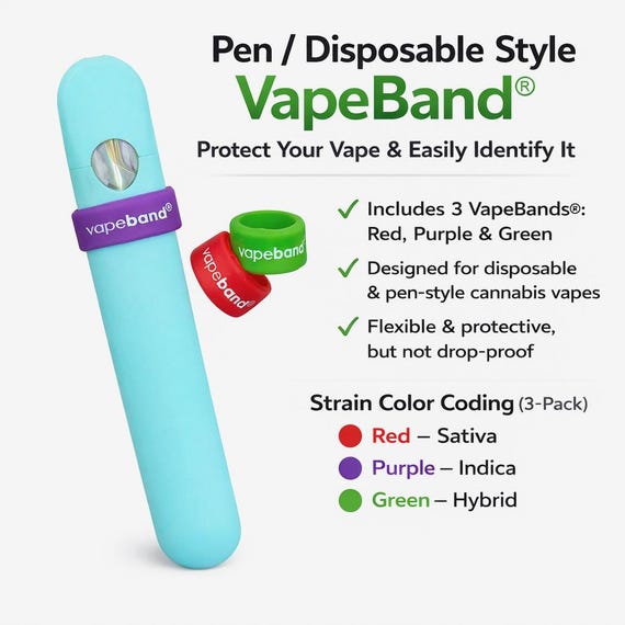 Vapeband 3-pack for Pen & Disposable Vapes | 1416mm Silicone Vape  Protector | Sativa, Indica, Hybrid Color Bands - Etsy