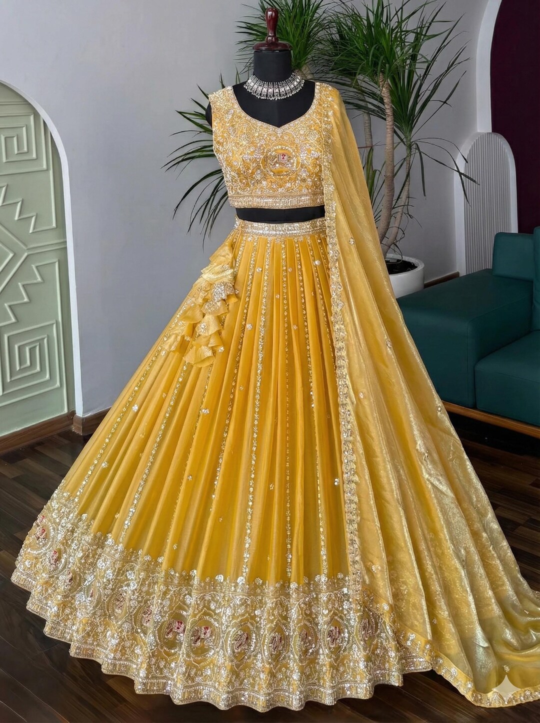 Custom Stitched Yellow Color Hand Embraided Lehenga Choli for Wedding ...