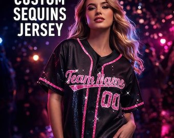 Custom Baseball Jersey Personalized Name & Number, Sequin Bling Team Shirt for Women, Sparkly Game Day Outfit, Party Jersey Gift