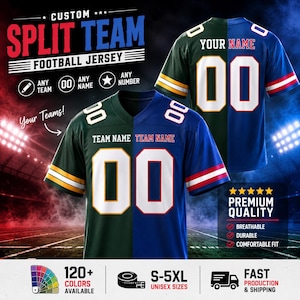 Personalized Split Team Football Jersey, Custom Two Team Jersey, Any Name Number, Game Day Gift for Couples, Family & Football Fans