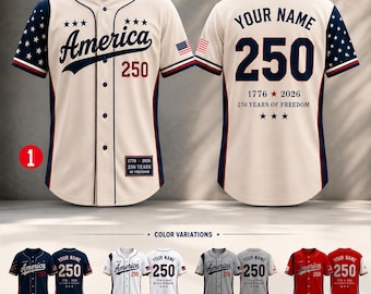Personalized America 250 Jersey, 4th of July Baseball Shirt, USA Patriotic Jersey, Custom Name Number Independence Day Outfit