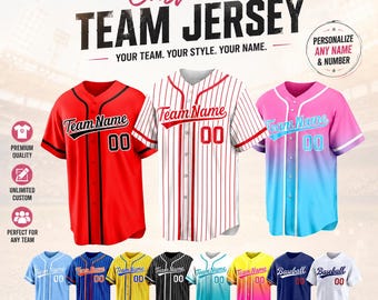 Custom Baseball Jersey Personalized Team Jersey with Name Number Logo, Custom Softball Shirt, Adult Youth Uniform Gift