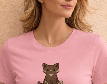 Lustiges Katzen-Baumwollshirt • Süßes sitzende Katze T-Shirt • Katze Shirt • Katzenmama Geschenk • Katze Grafik T-Shirt • Haustier Besitzer Geschenk • Sommer-Liebhaber-Tier-Shirt