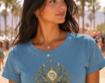 Jungfrau Sternzeichen Baumwoll-Shirt • Boho Festival T-Shirt • Jungfrau-Zeichen-Shirt • Astrologie Geschenk • Erdiges Hippie Outfit • Sternzeichen-Grafik-T-Shirt • Festival-T-Shirt