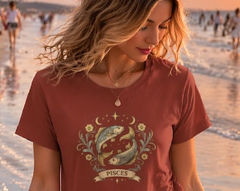 Pisces Sternzeichen Baumwoll-Shirt • Boho Festival T-Shirt • Astrologie Geschenk • Sommer Outfit • Sternzeichen Grafik Tee • Spirituelles Shirt