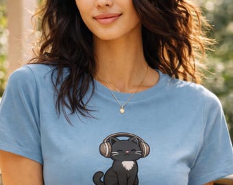 Musik Katze Baumwoll Shirt • Lustiges Katzen Kopfhörer T-Shirt • Katzen Mama Geschenk • Lustiges Katzen Grafik T-Shirt • Katzen Outfit • Tier Besitzer Geschenk • Tier Liebhaber Shirt