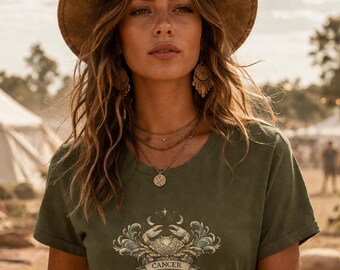 Krebs Sternzeichen Baumwollshirt • Boho Festival T-Shirt • Krebs Zeichen Shirt • Astrologie Geschenk • Sommer Outfit • Sternzeichen Grafik T-Shirt • Wasserzeichen Shirt